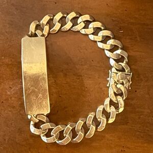 18k yellow gold ID bar Cuban link chain ankle bracelet